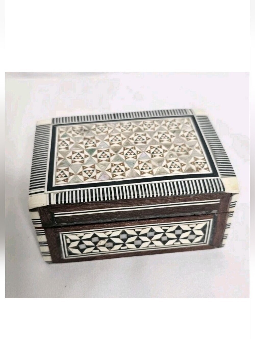 Vintage Syrian Egyptian Marquetry Box Khatam Inlay Mother of Pearl Trinket
